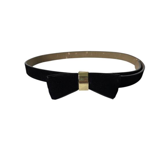 Vtg Talbots Womens Black Velvet & Leather Thin Belt Bow w Gold Size XS Y2K - Picture 1 of 12